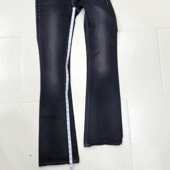 MEK Denim black jeans women's sz 26 x 36L Lyon easy bootcut distressed low rise - Picture 4 of 12